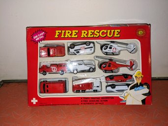 Vintage Diecast Rescue Trucks & Helicopter Set - In Original Box