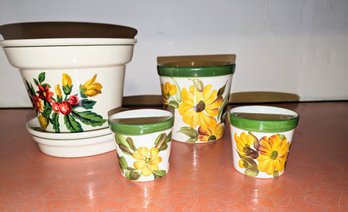 4 Ceramic Hand Painted Flower Pots