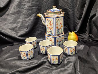 Very Nice Stoneware Tea Set With Brass Handle