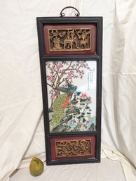 Early Chinese Porcelain Painted Tile With Carved Relief Details #18