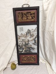 Early Chinese Porcelain Painted Tile With Carved Relief Details #19
