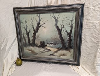 Large Signed Winter Scene Paining On Canvas #20