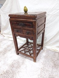 Vintage Three Drawer Chinese Elm Lamp Table With Beautiful Carved Details And A Cracked Ice Lower Shelf