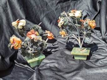 Collection Of Two Vintage Chinese Jade Flower Trees