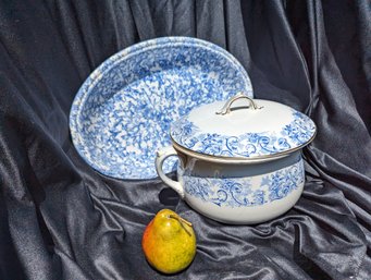 Collection Of Two Blue And White Stoneware Pieces