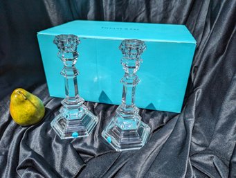 Pair Of Tiffany & Co. Crystal Candle Sticks With Box