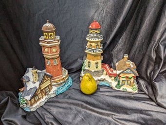 Two Decorative Ceramic Lighthouses