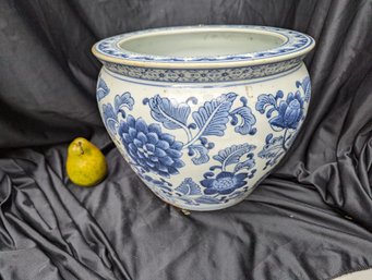 Chinese Blue And White Fish Bowl / Planter #2