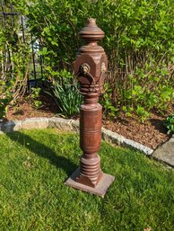 Decorative Antique Hitching Post With Brass Lion Head Rings