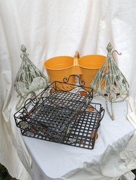 Grouping Of 5 Decorative Items Including A Double Sided Pail