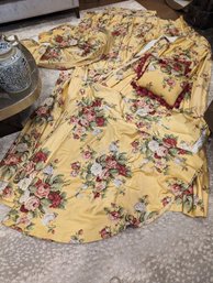 Large Collection Of Ralph Lauren Textiles Including A Pair Of Curtains And A Round Table Cloth