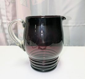 Vintage 1950's Handblown Amethyst Pitcher With Clear Applied Handle - Believed To Be Blenko
