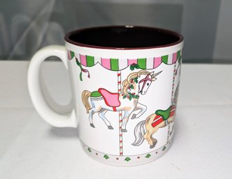 Vintage Russ Christmas Holiday Unicorn And Horse Carousel Mug