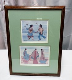 Vintage Native American Art Framed Signed Double Lithographs By Ioyan Mani