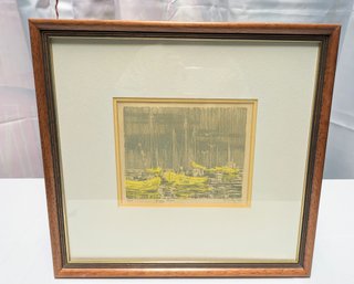 Framed, Numbered  & Signed F. Scully Hand Etched & Colored Picture- 'Foggy Morn'
