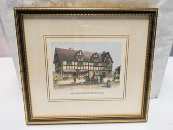 Framed Reproduction Print, Hand Colored & Engraving, Lady Clare - 'Shakespeare's Birthplace'