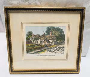 Framed Reproduction Print Of A Steel Engraving,  Lady Clare - 'Ann Hathaway's Cottage'