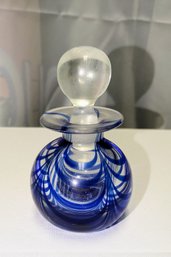 Vintage Metropolitan Museum Of Art  Hand Blown Cobalt Blue Swirl Glass Art Perfume Bottle - Stamped MMA