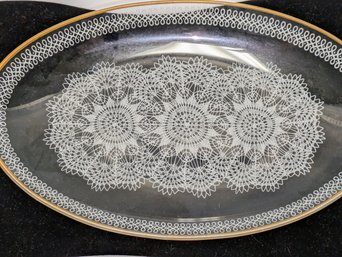Vintage Crystal Clear Studios, White Lace Design Oval Serving Dish