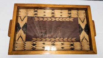 Vintage Handmade Wood And Glass Serving Tray - Stamped Maine State Prison, Thomaston, Maine
