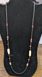 Bone And Wood Bead Long Necklace