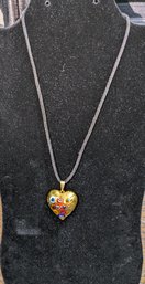 Vintage Murano Venice Handblown Glass Puffed Pendant Necklace