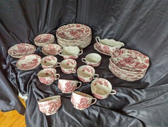 Collection Of 46 Rose Pattern Johnson Bros English Ironstone Dishes