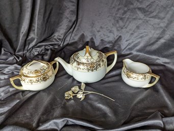 Vintage Noritake Tea Set And Decorative Metal Rose