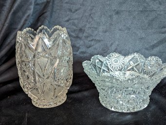 Collection Of Two Antique Cut Crystal Dish And A Vase #17