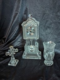 Grouping Of Three Glass Pieces Including A Clock #19