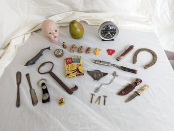 Collection Of 25 Items Of Curiosity Including A Doll Head