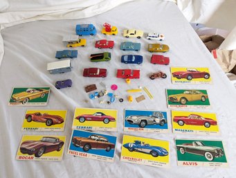 Collection Of Vintage Toy Cars And Auto Trading Cards