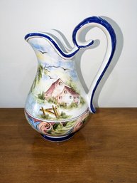 Vintage Hand Made, Hand Painted, Signed & Numbered Portuguese Pottery Water Pitcher
