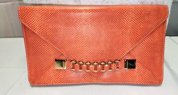 Vintage Aldo Faux Snakeskin With Gold Chain Front Accent Envelope Clutch