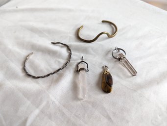 Collection Of Five Pieces Of Jewelry Including A Sterling Bracelet And Some Crystal Pendants