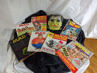 Grouping Of Eight Including Mad Magazines And A Vintage Halloween Mask
