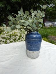 Glazed Stoneware Vase With A Two Tone Blue And Grey Finish