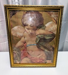 Ornate Gold Framed Richard Franklin, Cupid With Blanket Picture