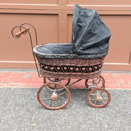 Antique Victorian Wicker Baby Doll Stroller - Early 1900s