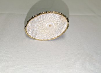 Vintage 1950s Lustrous Mother Of Pearl Folding Purse Mirror And Lipstick Holder