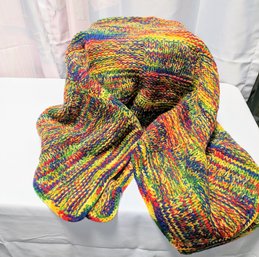 Hand Knit Wool Multi Color Throw Blanket