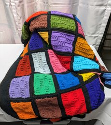 Hand Knit & Knotted Wool Multi Color, Square Pattern, Throw Blanket
