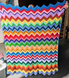 Hand Knit Multi Color, Zig Zag Pattern, Throw Blanket