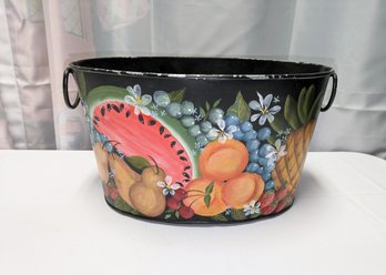 Vintage Hand-Painted Fruit Design Pattern Metal Tub