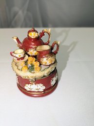 Lilly Import Vintage Ceramic RedTea & Roses Trinket Box