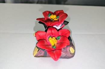 Porcelain Flowers On Stump Figurine