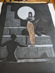 Unframed Steve W. Ellis Surrealist, Untitled-Moonlight Woman With Panther, Ltd. Ed. Litho Print 10/300