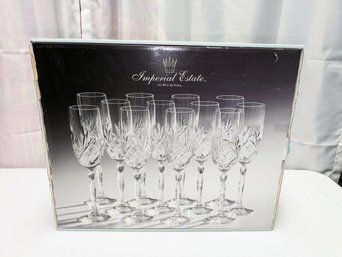 Vintage Set Of 12 Cut Lead Crystal 'Imperial State' Champagne Flutes - 6 Oz - In Original Box
