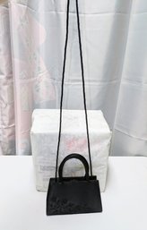 Vintage Black Satin Evening Bag With Satin Rose Detailing