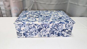Fabric Blue & White Floral Print Jewelry / Sewing Box